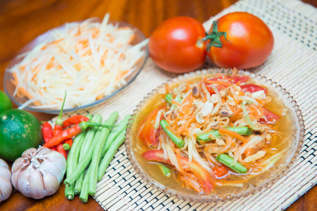 "Som Tum" spicy papaya salad Thai food, cuisineの写真素材