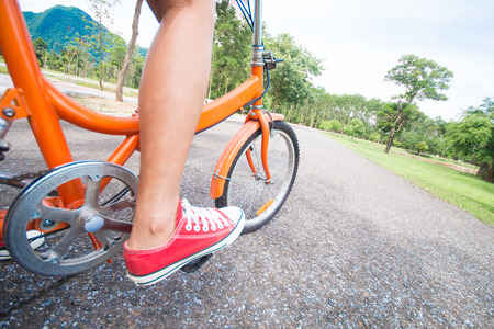 woman riding a bicycle in park, bikeの写真素材