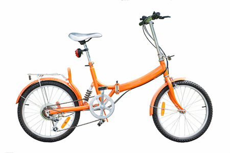 orange folding bicycles on white background, bikeの写真素材
