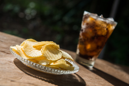 potato chip and sparking water, snack and drinkの写真素材