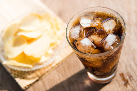 potato chip and sparking water, snack and drinkの写真素材