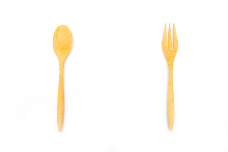 wooden fork and spoon for eating, cutlery setの写真素材