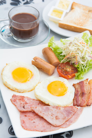 set of american breakfast for morning, foodの写真素材