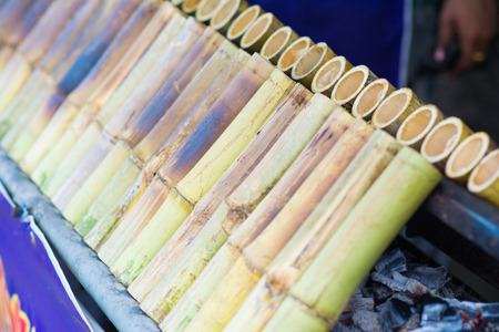 glutinous rice roasted in bamboo tube, Thai dessertの写真素材