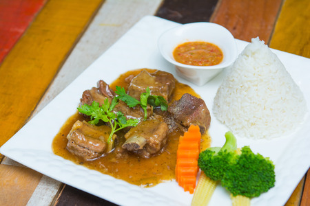 ribs pork with sweet sauce and rice, foodの写真素材
