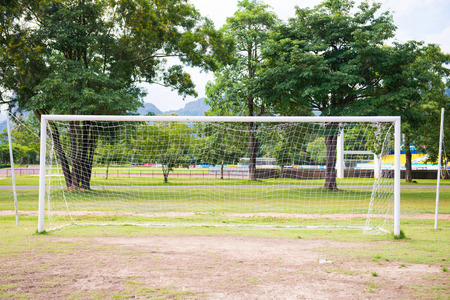 outdoor football goal with nature background, soccerの写真素材