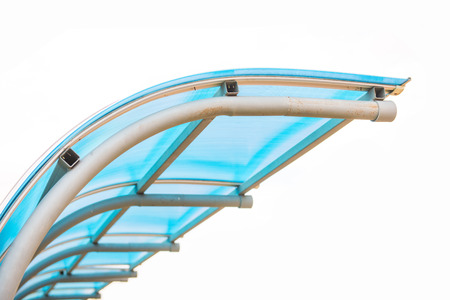 transparent blue roof isolated on white background, polycarbonate roofの写真素材