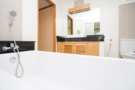 modern bathroom with wooden cabinetry, interiorの写真素材