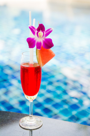 watermelon juice by the pool, drinkの写真素材