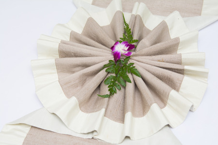 decoration cloth with orchid for bed in a bedroomの写真素材