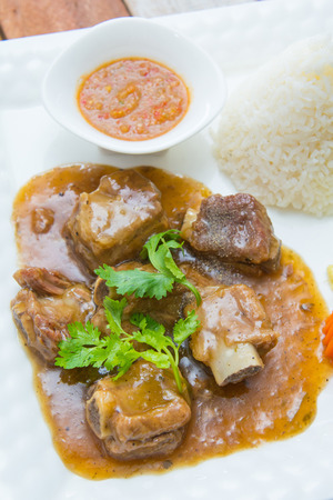pork ribs with sweet sauce and rice, foodの写真素材