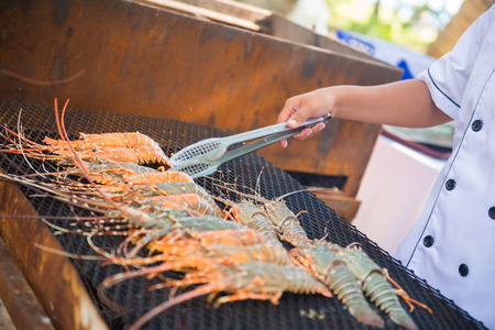 grilled  lobster on stove の写真素材