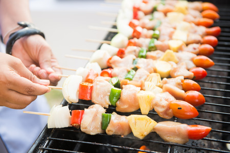 grilled barbecue chicken with colorful vegetableの写真素材