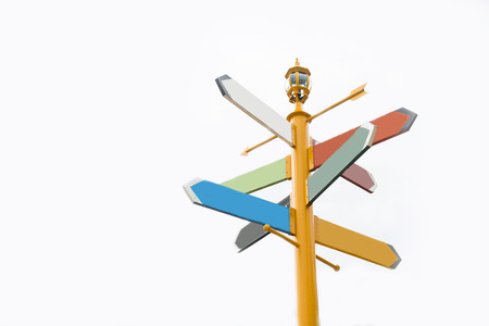 blank signpost on colorful wooden, label