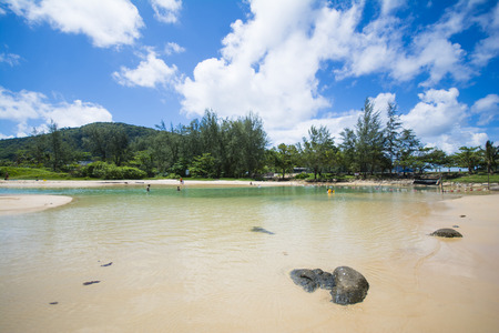 PHUKET, THAILAND-AUGUST 29, 2015 beautiful beach with blue sky at Naiharn beach Phuket, Thailand, landmarkのeditorial素材