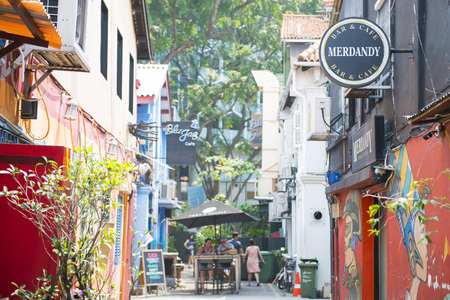 SINGAPORE, OCTOBER 12, 2015: street art in Haji lane is the famous shopping lane in Singapore on October 12, 2015, landmarkのeditorial素材