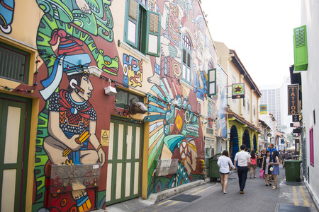 SINGAPORE, OCTOBER 12, 2015: street art in Haji lane is the famous shopping lane in Singapore on October 12, 2015, landmarkのeditorial素材