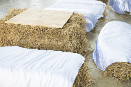 table and chair made by dried grass straw, furnitureの写真素材