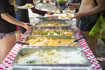 buffet thai food in the tray for lunch, cuisine