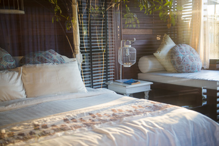 pillow on vintage style bedroom, interior
