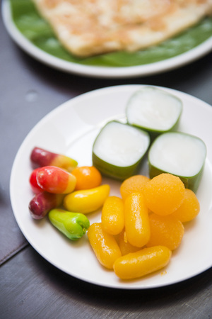 delicious sweet thai dessert on dish, foodの写真素材