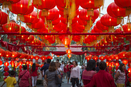 PHUKET, THAILAND - FEBRUARY 8, 2016: Chinese lanterns in lantern festival at Phuket on February 8, 2016, decorateのeditorial素材
