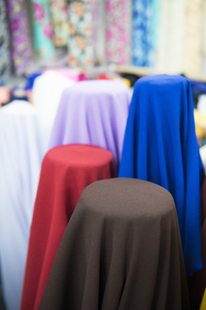 various color of fabric and textiles in shop for sale, businessの写真素材