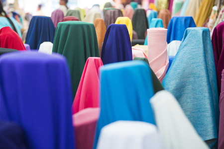 various color of fabric and textiles in shop for sale, businessの写真素材
