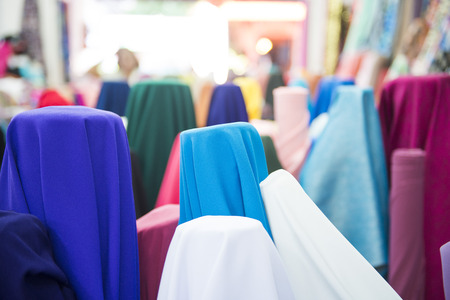 various color of fabric and textiles in shop for sale, businessの写真素材