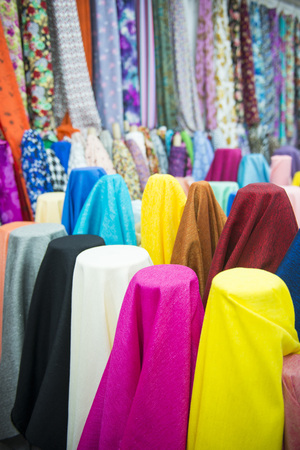 various color of fabric and textiles in shop for sale, businessの写真素材