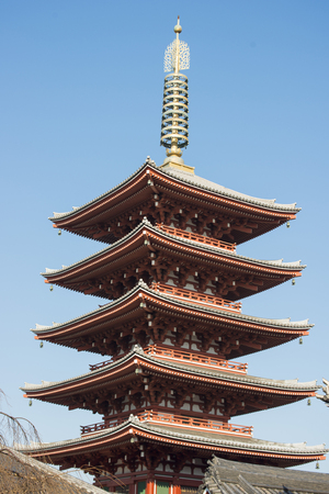 Asakura - Japan , 18 February 2016 :: fifth floor red pagoda at Sensoji Templeのeditorial素材