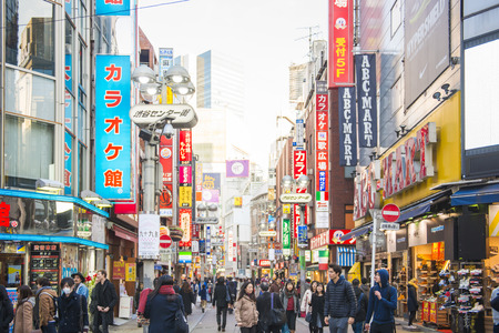 SHIBUYA, JAPAN - FEBRUARY 19, 2016 : colorful light sign at Shibuya shopping area, Japan, LED