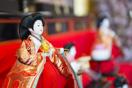 JAPAN - FEBRUARY 21, 2016 : Hina dolls on shelf for Hinamatsuri Traditional Japanese festival, beautifulのeditorial素材