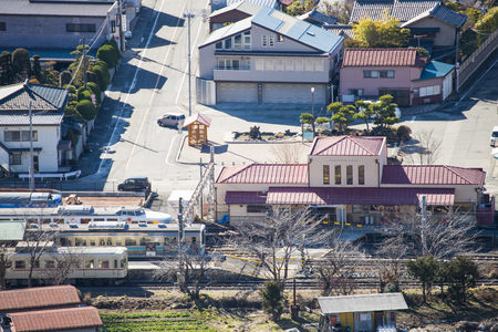 KAWAGUCHIKO, JAPAN - FEBRUARY 19, 2016 : cityscape of Shimoyoshida from viewpoint, villageのeditorial素材