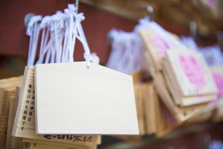 TOKYO, JAPAN, FEBRUARY 23, 2016 : wooden prayer tablets for pray good life in a buddhist temple, Japan on February 23, 2016, faithのeditorial素材
