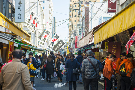 Tsukiji Market -  Japan, February 24, 2016 :: fresh Seafood for cooking in Tsukiji Marketのeditorial素材
