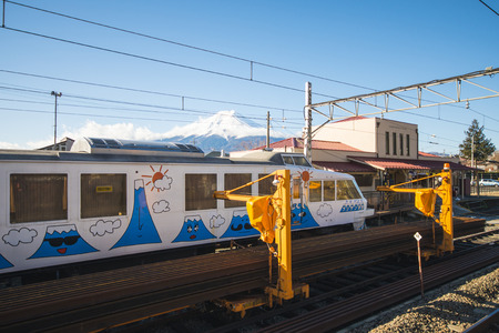 Kawaguchiko, Japan - February 20, 2016 : A railway station at Kawaguchiko, Fuji mountain