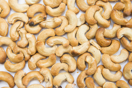 roasted cashews nut on white background, food