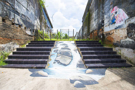 Phang-nga, Thailand - July 24, 2016 : street art at Takuapa old town in Phang-nga, landmarkのeditorial素材