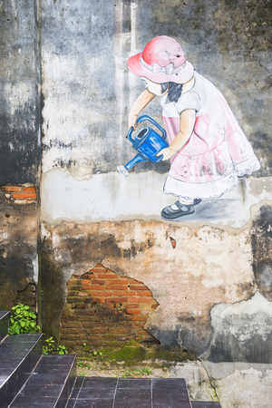 Phang-nga, Thailand - July 24, 2016 : street art at Takuapa old town in Phang-nga, landmarkのeditorial素材