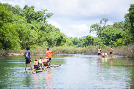 Phang-nga, Thailand - July 31, 2016: Bamboo Rafting at Glacier Emerald Kuraburi district, Phang-nga,...