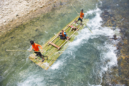 Phang-nga, Thailand - July 31, 2016: Bamboo Rafting at Glacier Emerald Kuraburi district, Phang-nga, Thailandのeditorial素材