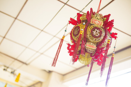 Traditional lantern chinese style hanging on ceilingの写真素材
