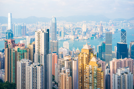 Central, Hong Kong - September 21, 2016 : Skyscraper view from the Peak Tower, landmark of Hong Kongのeditorial素材