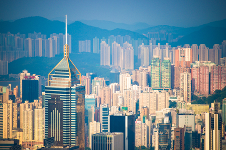 Central, Hong Kong - September 21, 2016 : Skyscraper view from the Peak Tower, landmark of Hong Kongのeditorial素材