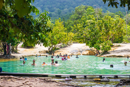 Krabi, Thailand - October 15, 2016 :A lot of tourists enjoy swimming in the emerald pool at Krabi, Thailandのeditorial素材