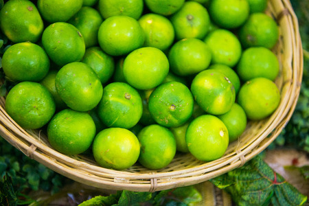 fresh lime in basket, lemonの写真素材