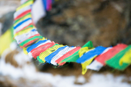 color prayer flags on top of Annapurna base camp , Nepalの写真素材
