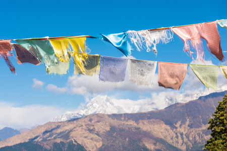 color prayer flags on the mountain in Nepal , symbol
