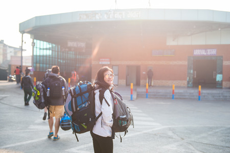Nepal - 23 December 2016 :: backpacker are walking to Kathmandu airport , Nepalのeditorial素材